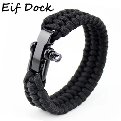 Hight Quality Mens Stainless Steel Anchor Shackles Black Leather Bracelet Adjustbale Nylon Rope Men Survival Wristband Bangles