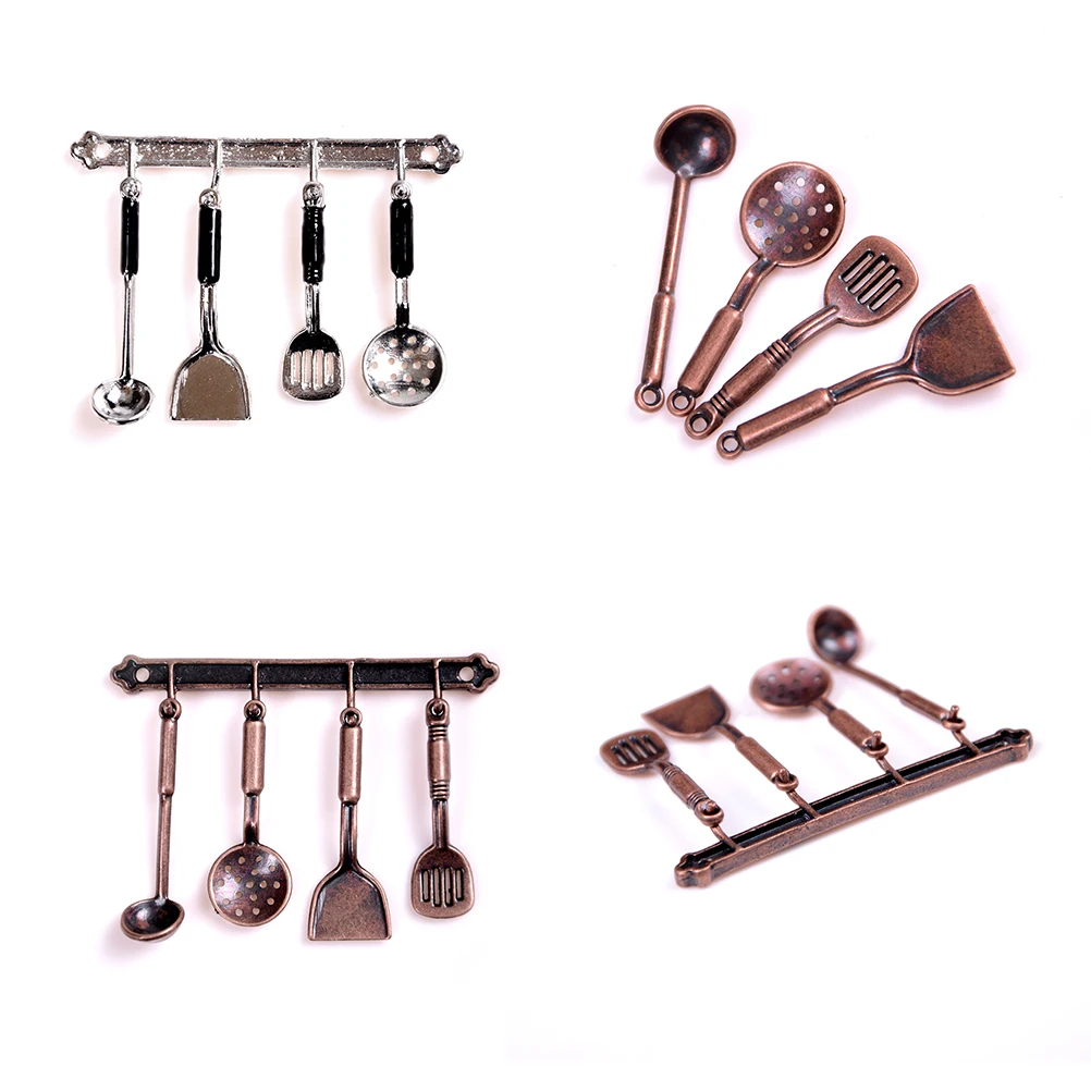 Mini Vintage Dollhouse Miniatures Tableware Cutlery Cook Tools Rack Fork Spoon Childrens Toy Doll House Simulaiton Kitchen Toys