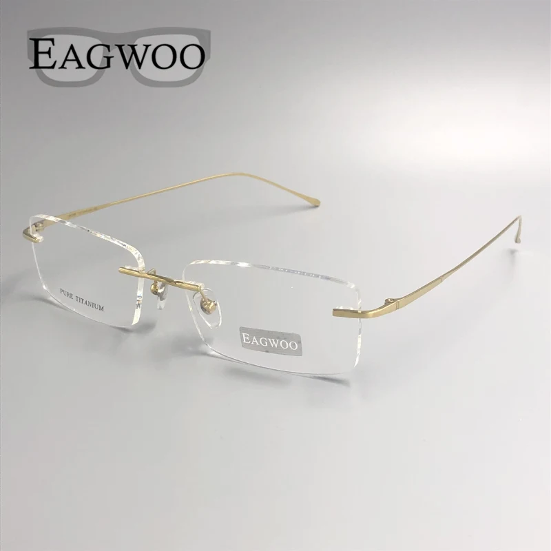 Pure Titanium Eyeglasses Rimless Optical Frame Spectacle Frameless Glasses For Wide Face With  Long Temple 145mm