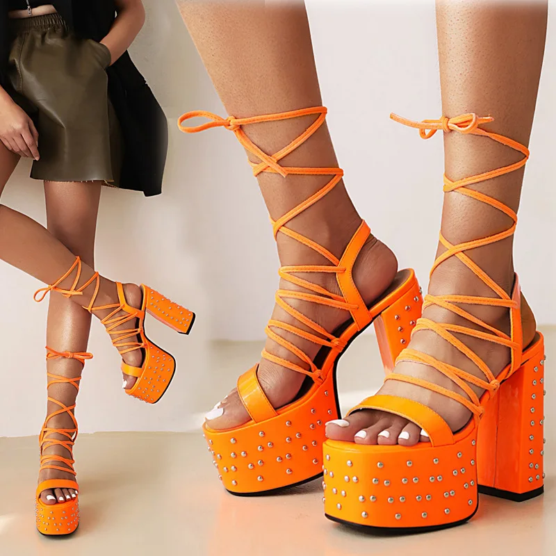 

2022 Sexy Super High-Heeled Sandals Women Platform Shoes Women Cross-tied Sandalias Female High Heels sandalias de las mujeres