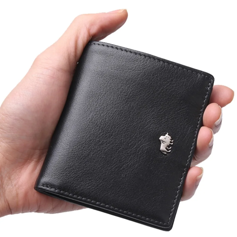 BISON DENIM Fashion Purse Men's Genuine Leather Wallet RFID Blocking Mini Wallet Male Card Holder Small Zipper Coin Purse W9317