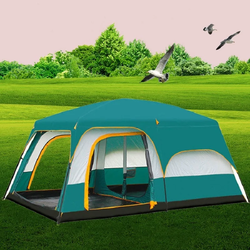 

Ultralarge Camping Tent 8-10 Person Oversized 2 Room 1 Hall Waterproof Tent For Family Travel Party Self-driving Tour 4Colors