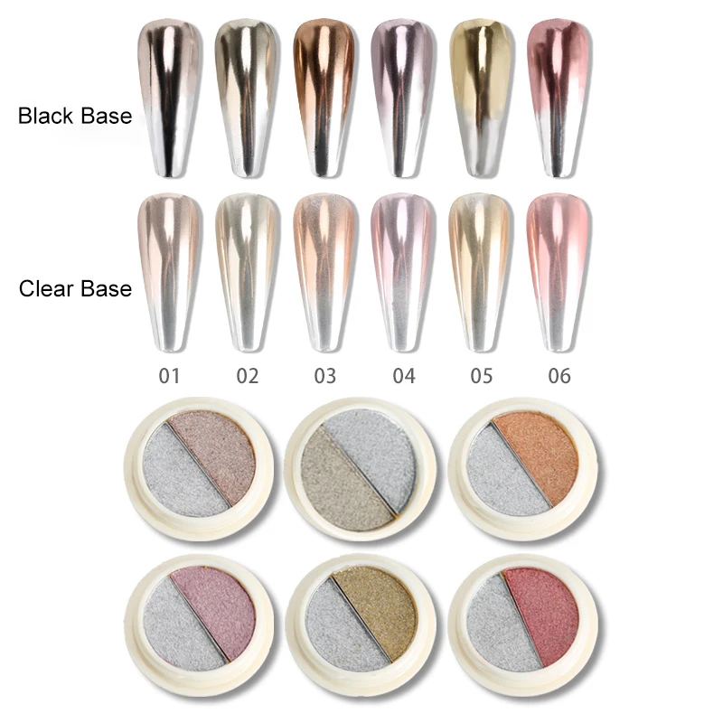 1กล่อง Solid Mirror Rose Gold Silver Metallic เล็บ Chrome Pigment ผงฝุ่นเล็บสำหรับเล็บ UV เจล