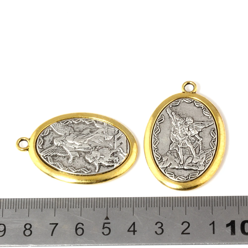 2Pcs Two Tone Catholic Patron San Michael The Archangel Alloy Charm For Jewelry Making A-548 image 6