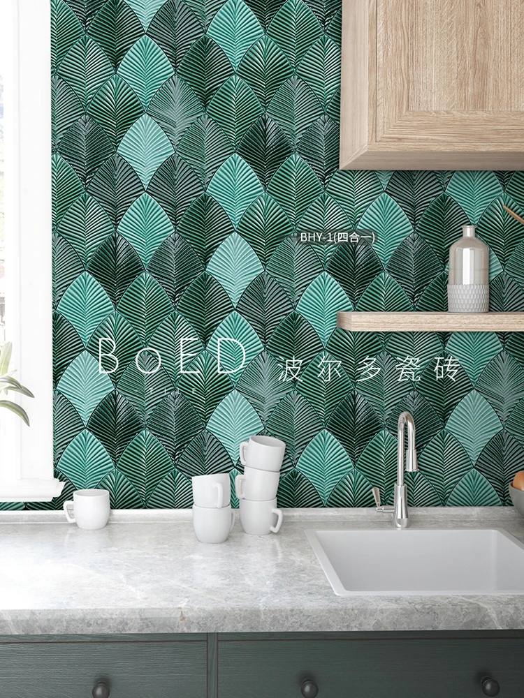 

Retro Dark Green Handmade Brick Nordic Kitchen Bathroom Tile Internet Celebrity Restaurant Bar Wall Tile Metal Glazed Tile TZ