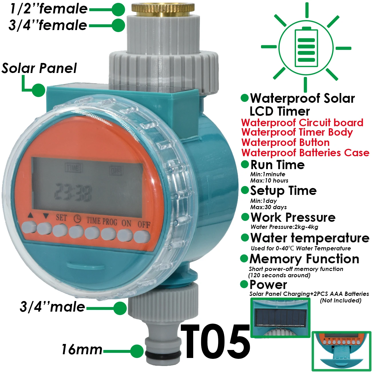 KESLA-sistema de riego automático para jardín, irrigador de invernadero con temporizador, Sensor de lluvia, LCD Solar, controlador electrónico de