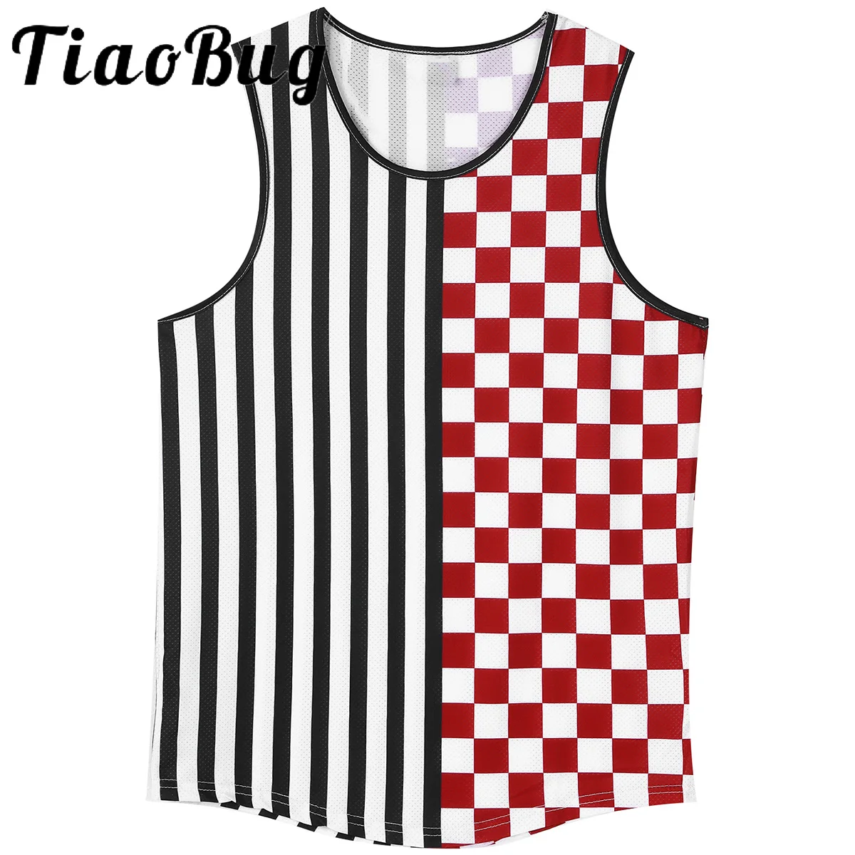 Men Plaid Stripe Print Sleeveless T-shirt Pullover Color Block Splice O Neck Tank Top Casual Home Wear Sport Vest Tops Big Size