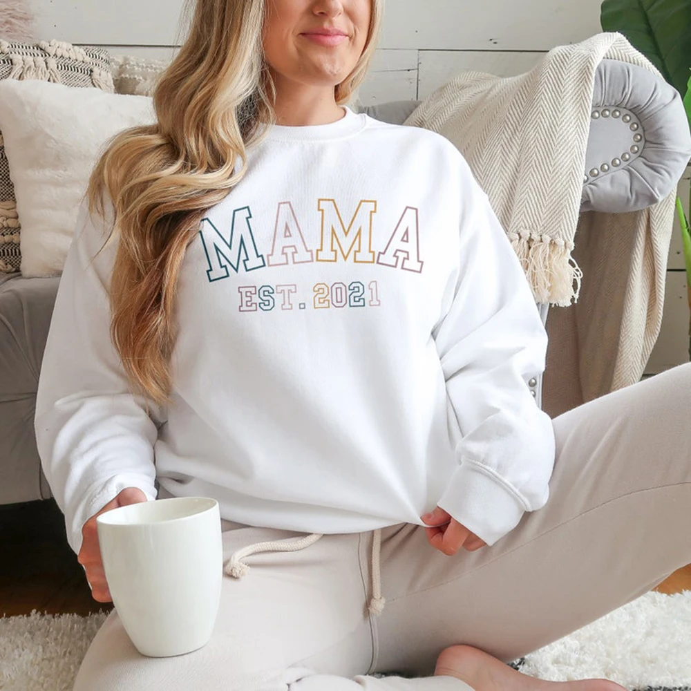 Mamãe est moletom personalizado mamãe camisola nova mãe para ser presente mulheres crewneck camisolas gráfico hoodies casuais pullovers superiores