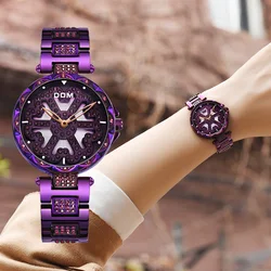 DOM marka lüks kadın kuvars saatler elmas moda rahat kadın kol saati su geçirmez mor İzle Reloj Mujer G-1258GK-6MX