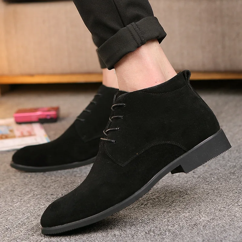 Boots for Men Business Chukka Mens Boots High Top Casual Shoes Outdoor Leather Mens Winter Shoes Male Black Grey 2019