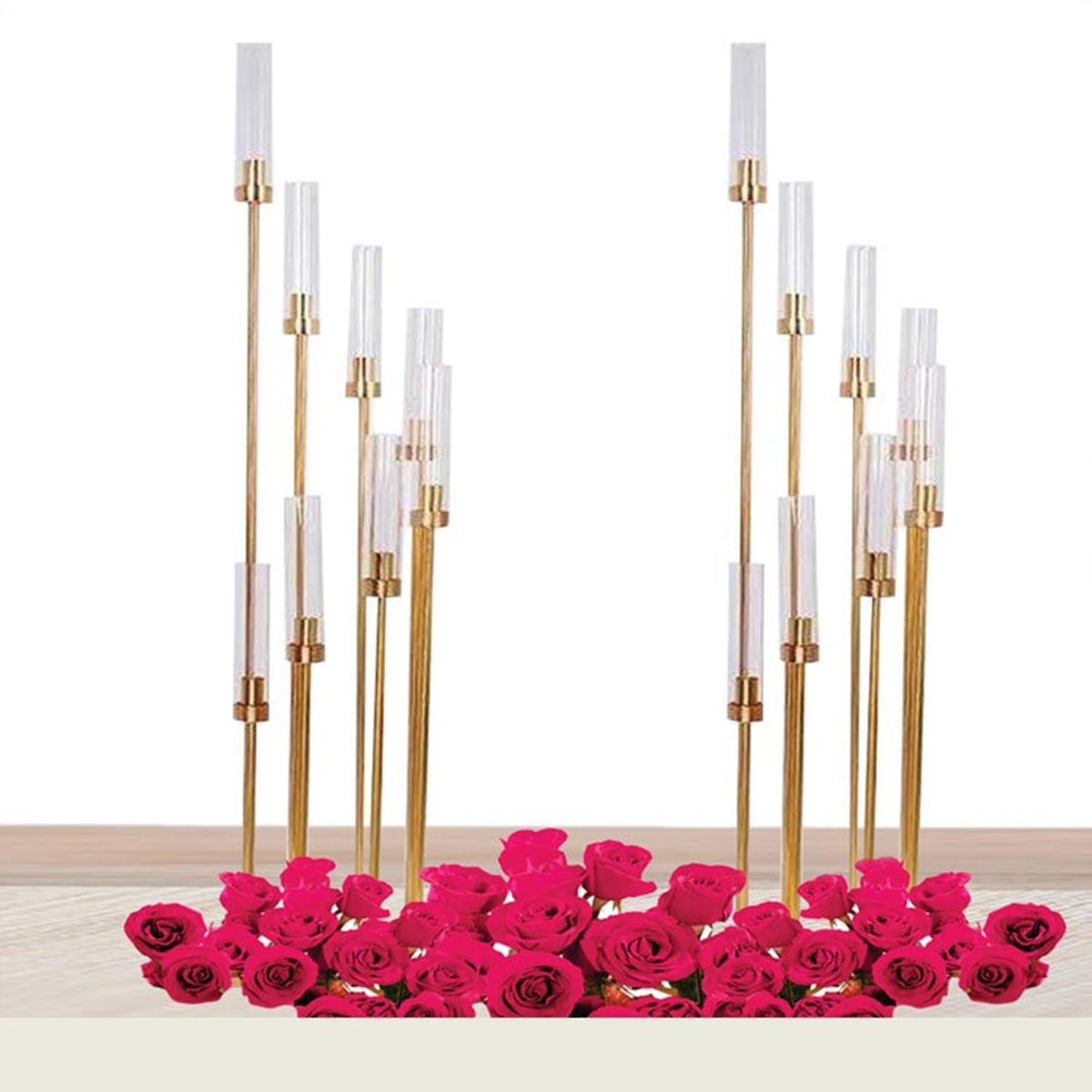 10pcs)New Metal Wedding 8 Arm Candle Holder Gold Wedding Table Centerpiece Acrylic  Candle Holder Candlestick Holder AB0259