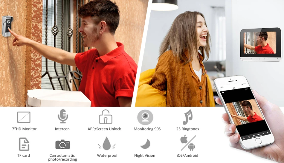 7 Inch LCD Monitor Verdrahtete WIFI Video Tür telefon APP Fernbedienung WIFI Türklingel Guckloch Viewer V70MG WIFI-M4