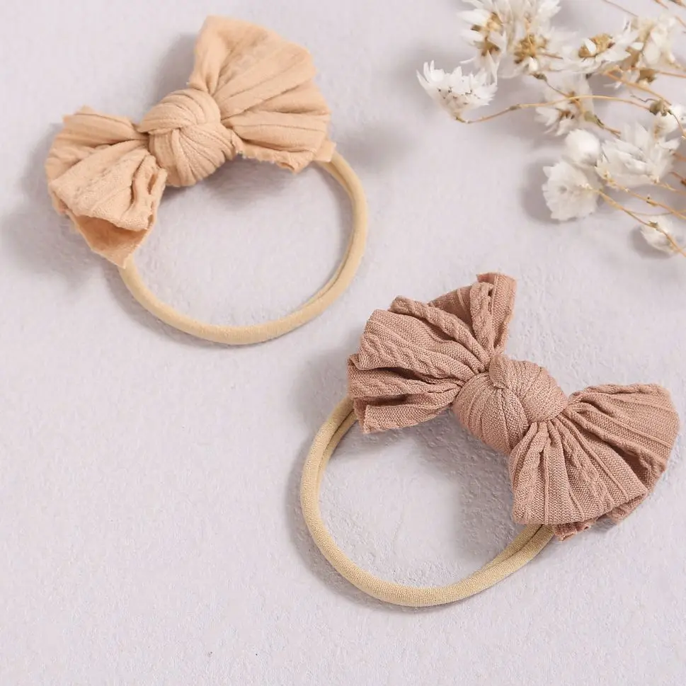 Baby Bow Headband Girl Elastic Nylon Headbands Cute Bowknot Cable Knit Soft Newborn Hair Accessories Infant Children Hairband