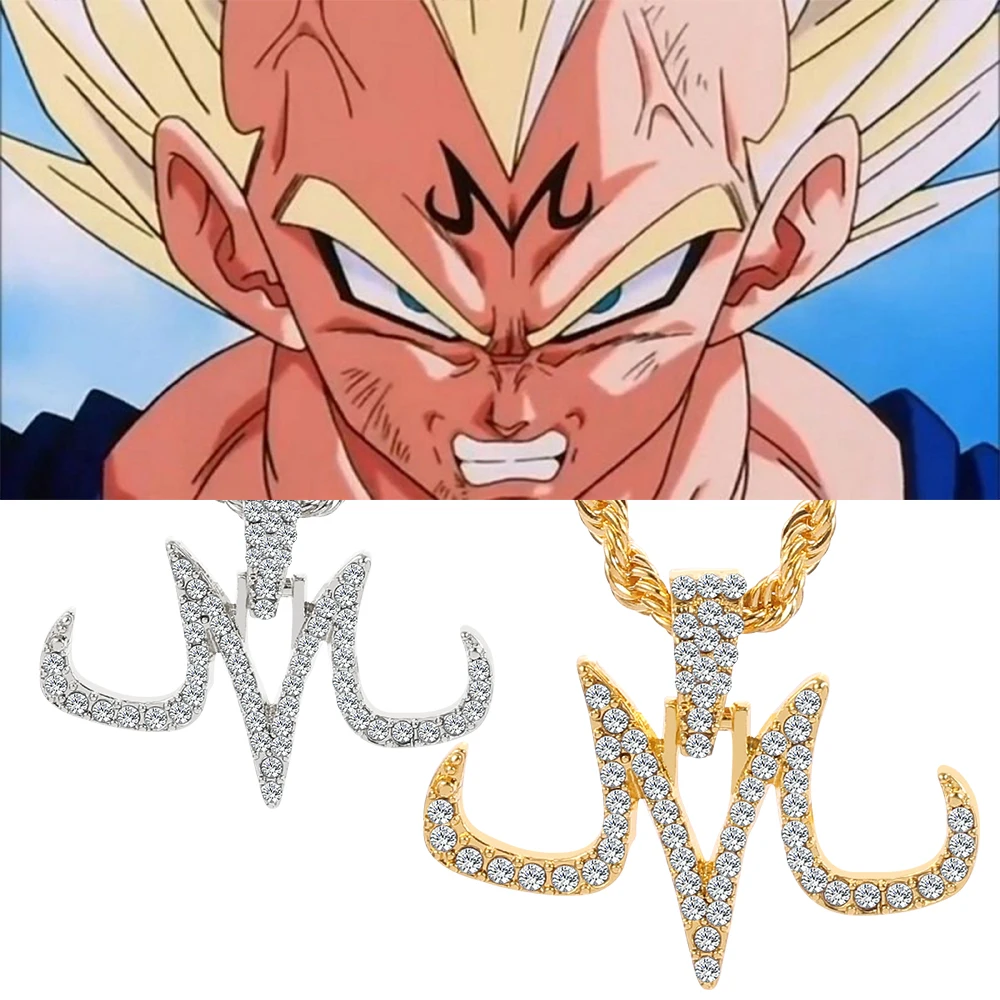 Hip Hop Iced Out Majin Pendant Necklace Chain punk  Micro Pave Zircon Majin Buu Tattoos marks M Pendant Jewelry Gift