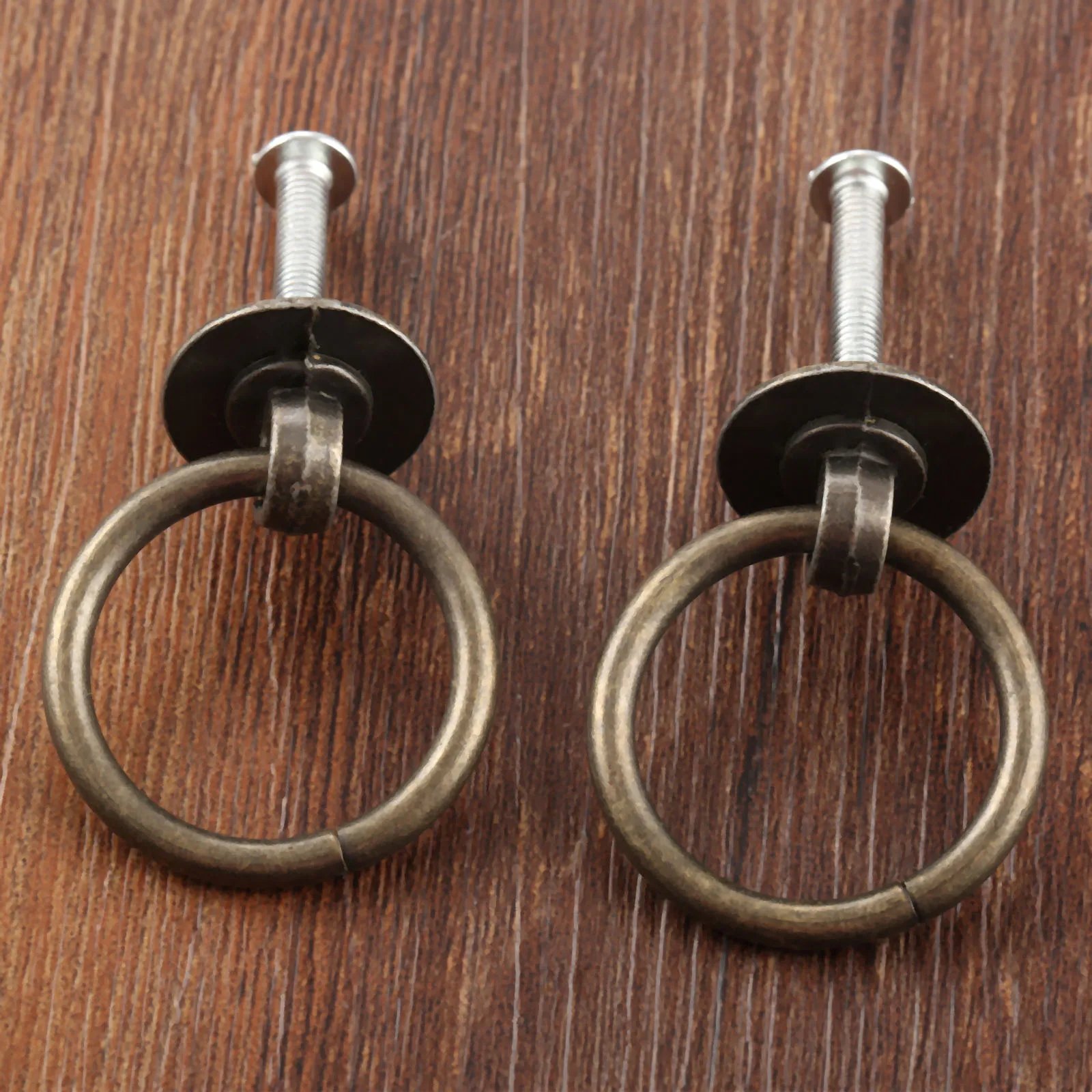 Juego de pomos de anillo de bronce antiguo, tirador Simple con tornillos para decoración de armario, muebles de cocina, cajón, armario, 40x30mm, 2 juegos