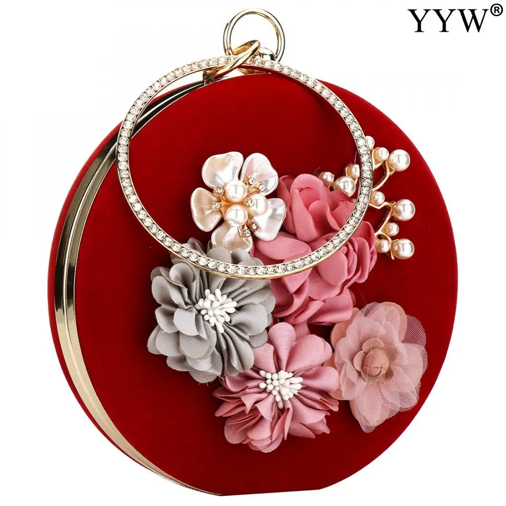 Floral Women Clutch Bag Evening Bag Rhinestone Design Exquisite Elegant Vintage For Ladies Girls Party Bag Round Purse Clutches