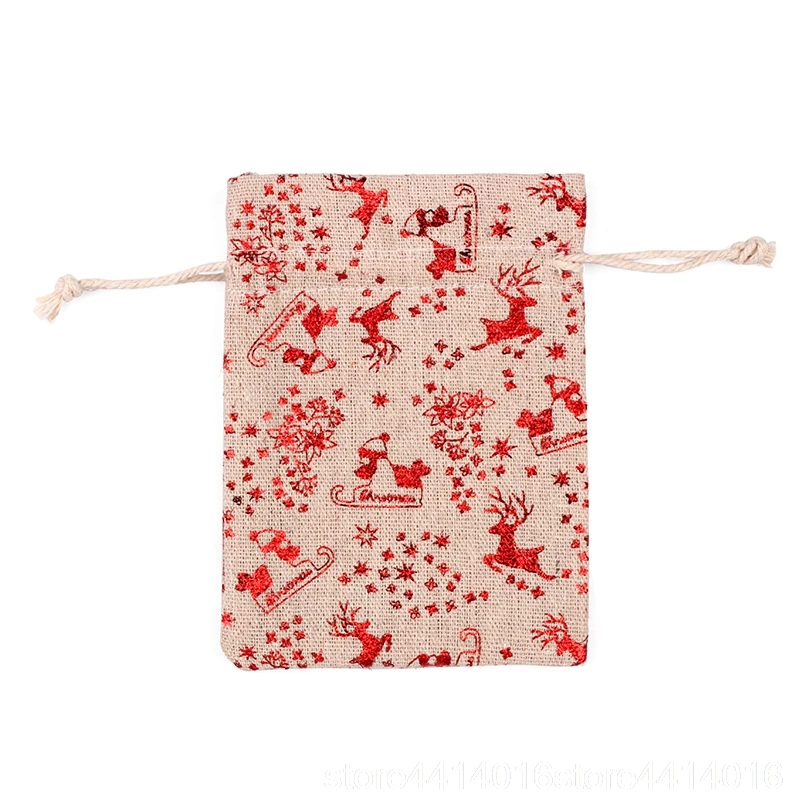 10 sztuk 10x14 13x18cm kolorowy nadruk łosia torba jutowa prezent na boże narodzenie torba na biżuterię dekoracja weselna saszetka — zdjęcie 7