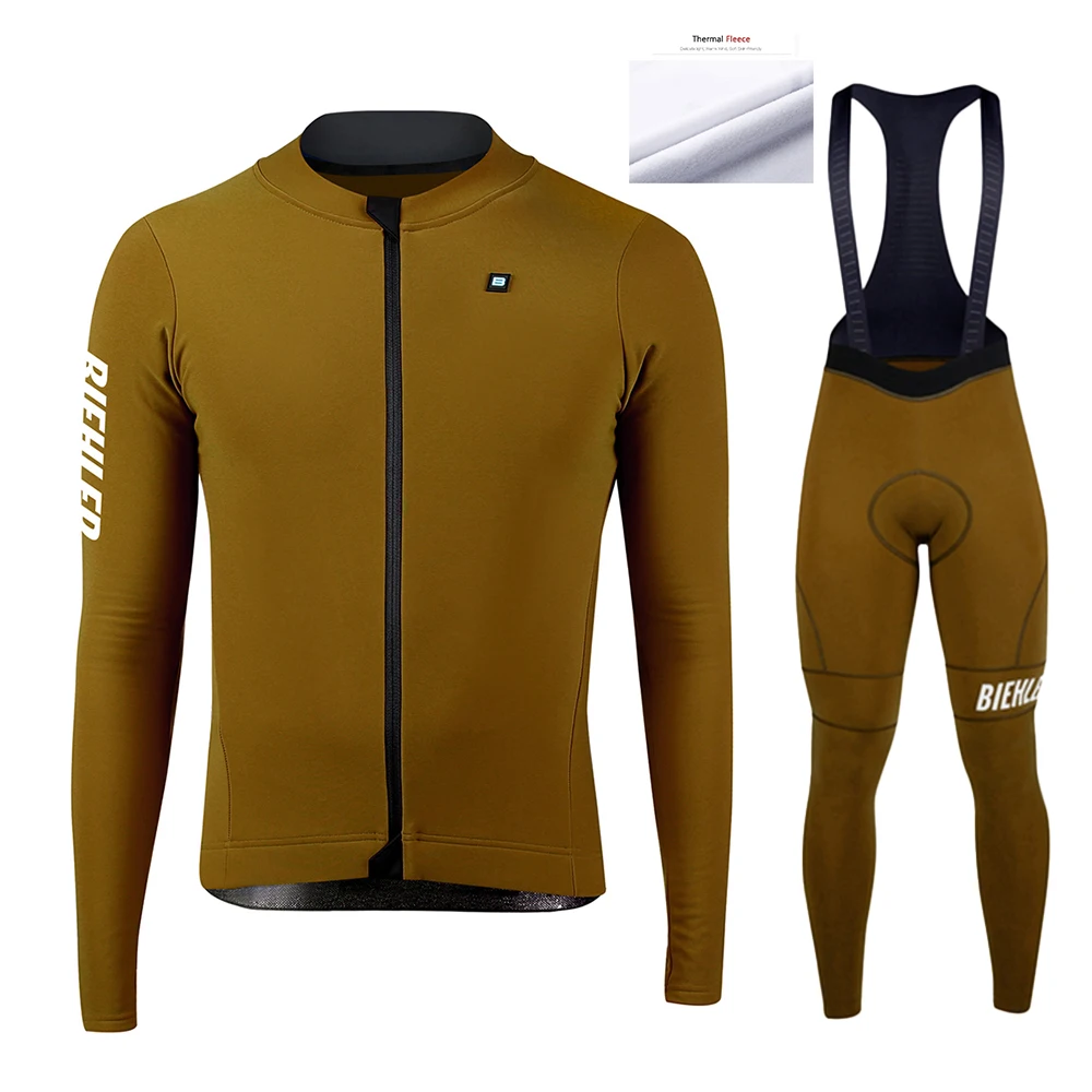 BIEHLER 2022 Winter Thermal Cycling Clothing Set Fleece Racing Bike Jersey Set MTB Bike Suits Ropa Ciclismo