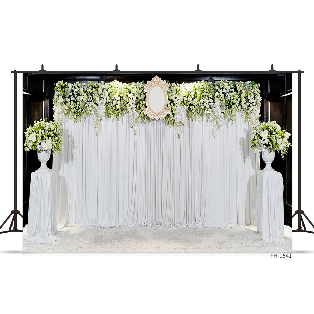 White Curtain Flower Decoration Banner Backdrop Wedding Party Photography Background Bridal Shower Photographic For Photo Studio