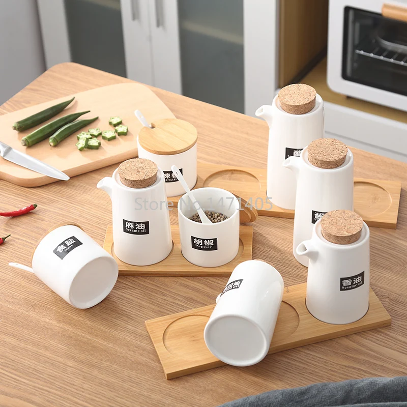 

Japanese Tableware Creative Kitchen Ceramic Oil Pot Seasoning Pot Set Soy Sauce Vinegar Bottle Oil Bottle Seasoning Pot