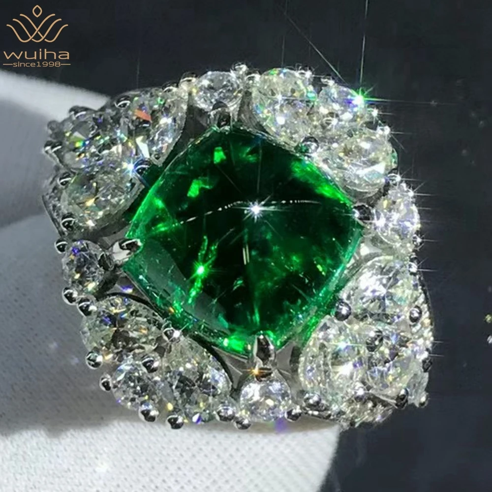 

WUIHA Vintage Solid 9K White Gold 3EX 4.1CT VVS Emerald Created Moissanite Diamond Wedding Engagement Ring Fine Jewelry With GRC