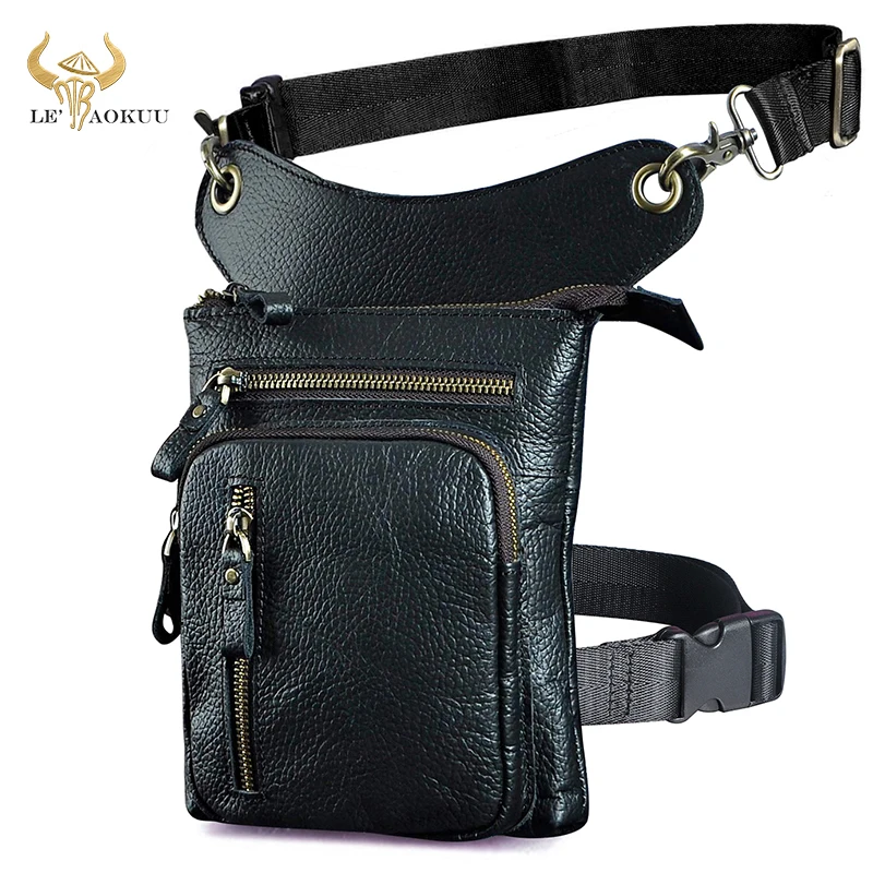 Grain Genuine Leather Design Men Crossbody Satchel Bag Fashion Organizer Fanny Waist Belt Pack Drop Leg Bag Tablet Case 211-11