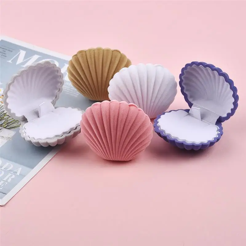 Trendy Jewelry Gift Box Shell Heart Velvet Boxes for Women Wedding Engagement Ring Earrings Necklace Portable Display Container