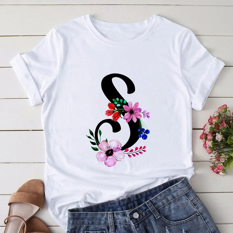 26 English Alphabet Female T-shirt Summer Fashion Women T-shirt Short-sleeved Harajuku Graphic T-shirt TopS Girls