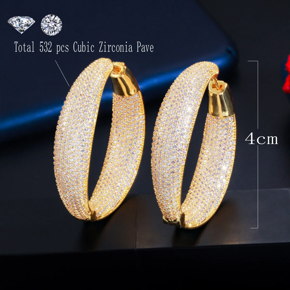 CWWZircons Micro Pflastern Zirkonia Runde Große Aussage Hoop Ohrringe Silber Farbe Luxus Frauen Hochzeit Braut Schmuck CZ809 – Detail 1