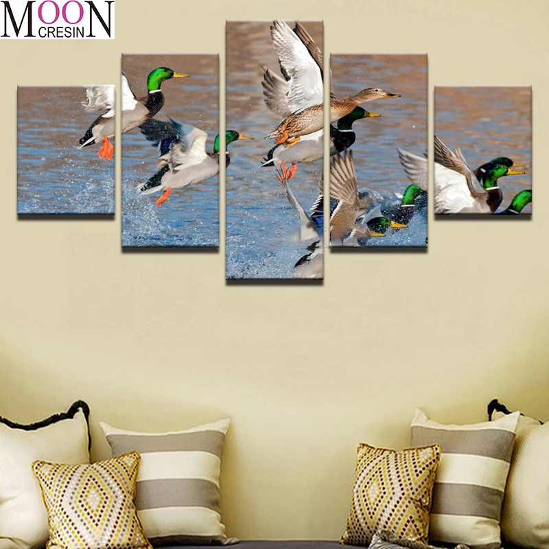 

Diy Diamond Painting Full Drill Mosaic Diamant Embroidery Rhinestone of picture 5 Pieces Mallard Ducks Rising From Water ML1111