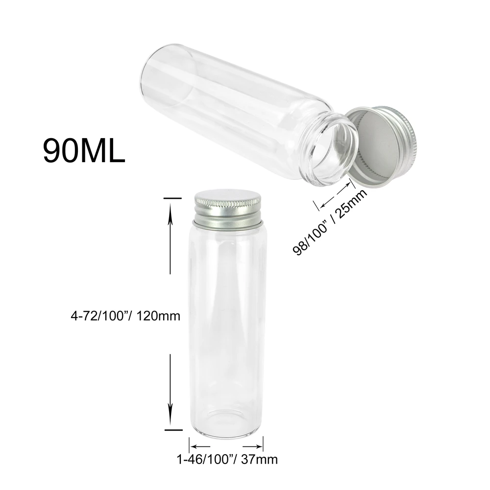 

12 pcs 37x120 mm 90ml Aluminum Screw Cap Candy Bottles Wishing Stars Glass Bottles Decorative Jars Decorative Glass Containers