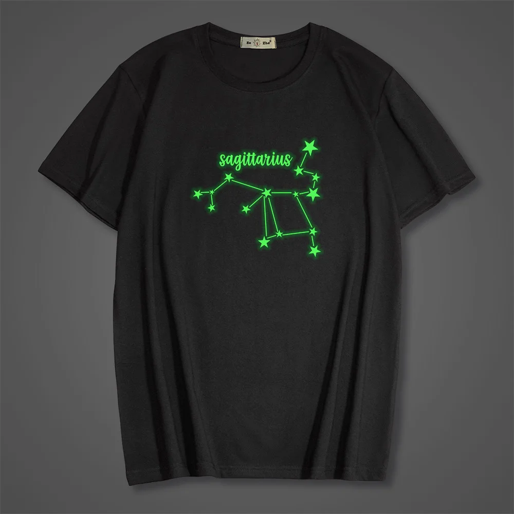 

Summer New Fluorescent Luminous T-shirt Men 12 Constellation Sagittarius Print 100% Cotton Tops Fashion Plus Size Men's clothing