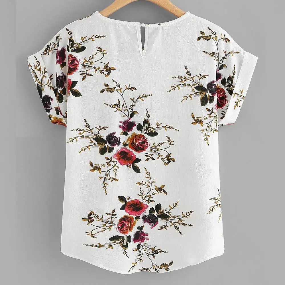 Women’s Summer Floral Round-Neck Short Sleeve Blouse
