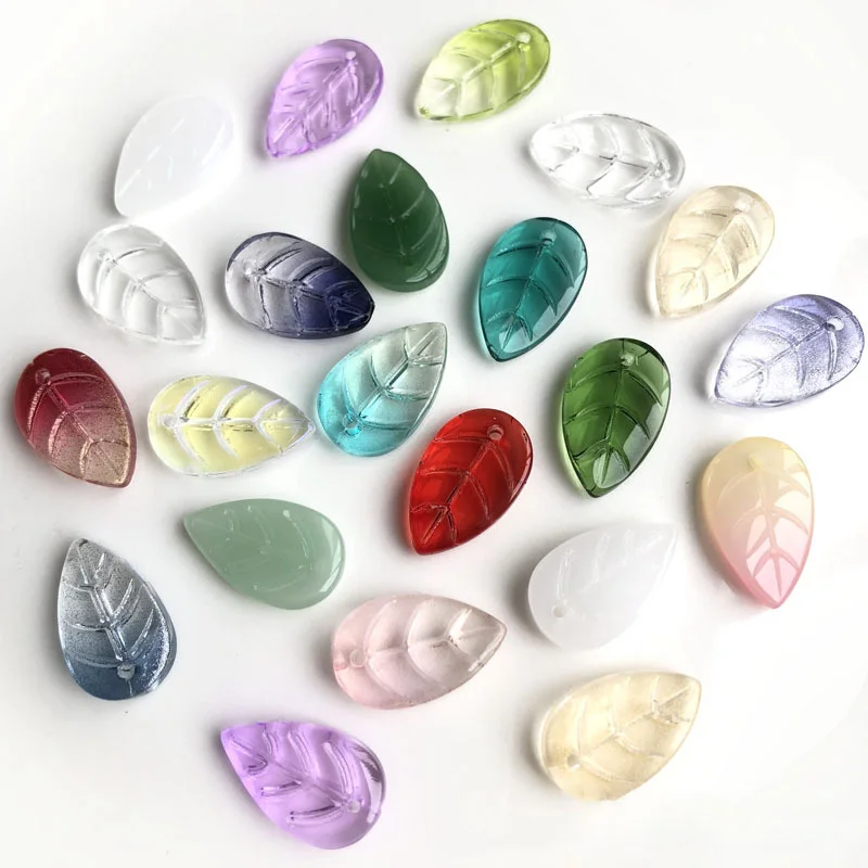 10pcs Leaf Shape 18x11mm Handmade Foil Lampwork Glass Loose Pendants Beads for Jewelry Making DIY Crafts Findings