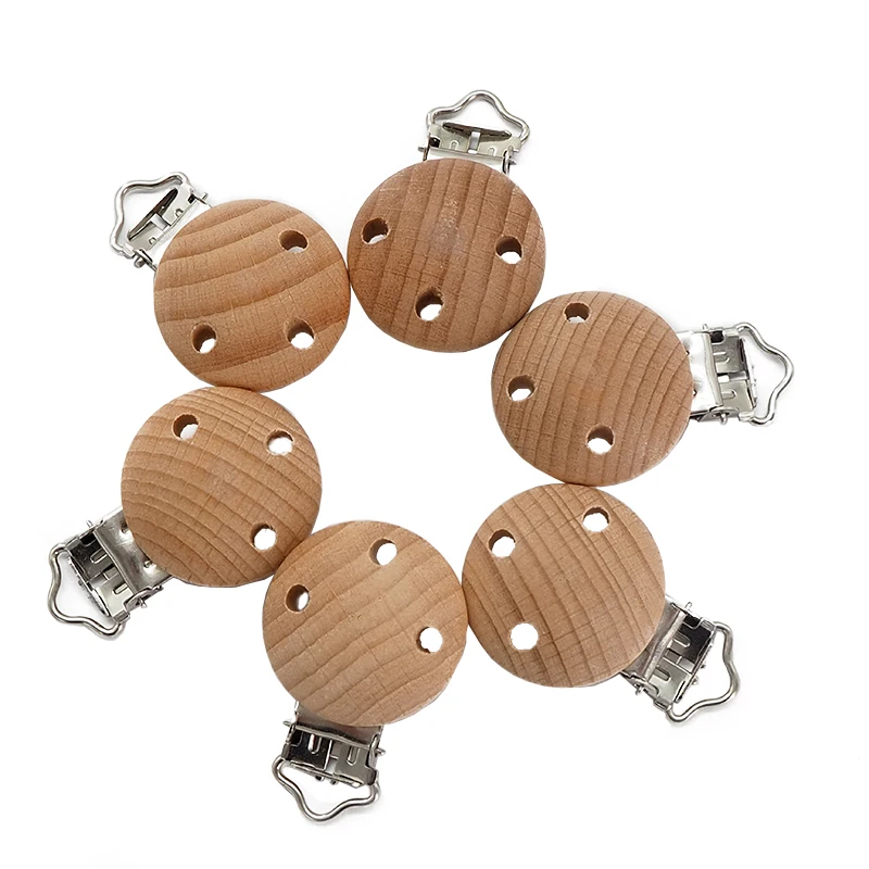 Chenkai 50PCS 30mm Round Wooden Clip Food Grade Beech Dummy Clip for Baby Teething Pacifier Chain Holder DIY Gift Accesories