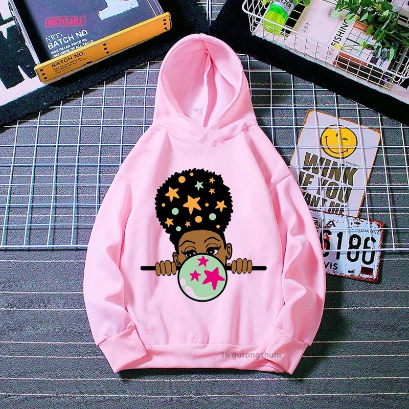 

Kawaii Girls Hoodies Cute Blowing Bubble Gum Brown Complexion Black Girls Baby Hoodies Fashion Harajuku Kids Sweatshirt Jacket