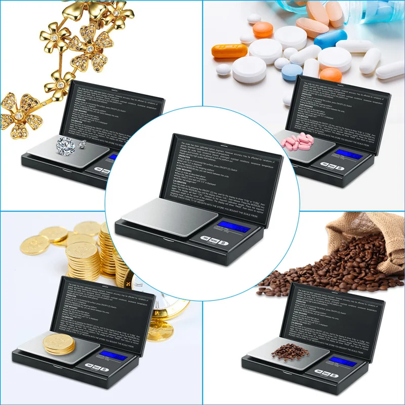 Mini Kitchen Scale LCD Screen Digital Herb Jewelry Gold Gram Balance Weight Scales  0.01g 0.1g High Precision 200g 500g 1000g