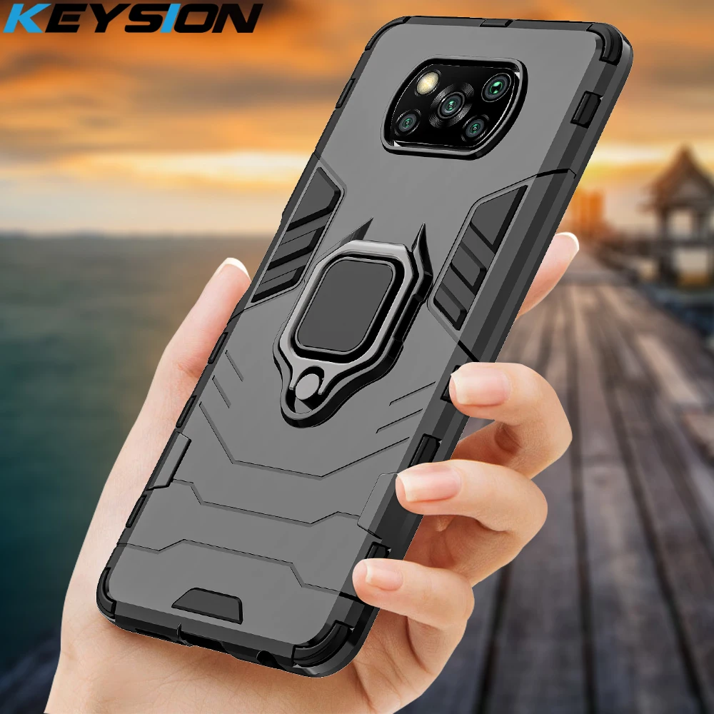 KEYSION Shockproof Case for Xiaomi POCO X4 GT F4 NFC M3 M4 Pro 5G F2 Ring Stand Phone Back Cover for Xiaomi Poco X3 Pro F3 F1