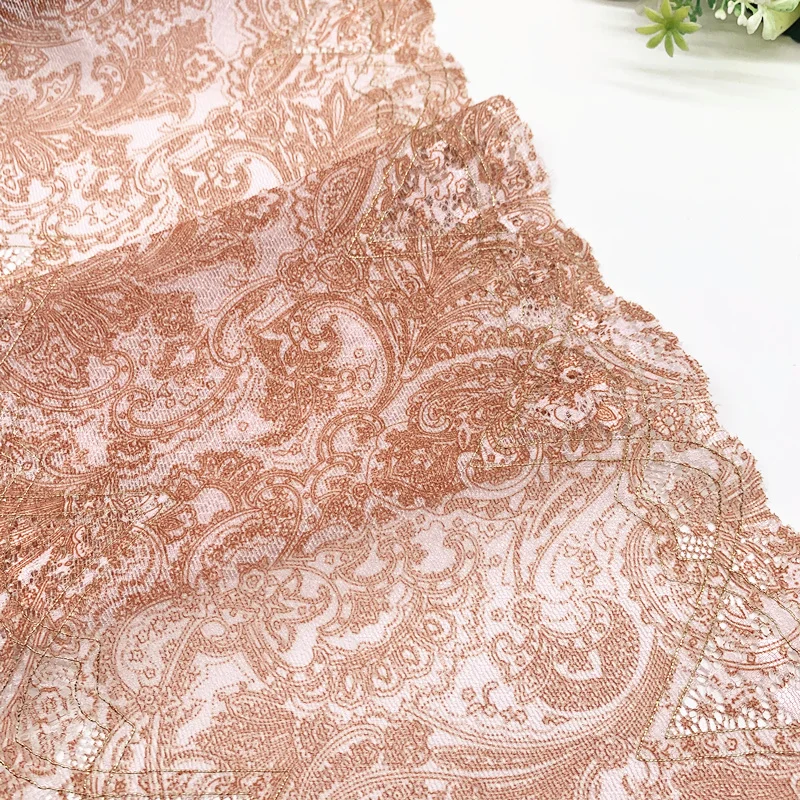 3y/lot W19cm Chic Brown Orange Gold Elastic Stretch Lace Trim For Clothing Accessory Dress Sewing Applique Costume Lace Fabric