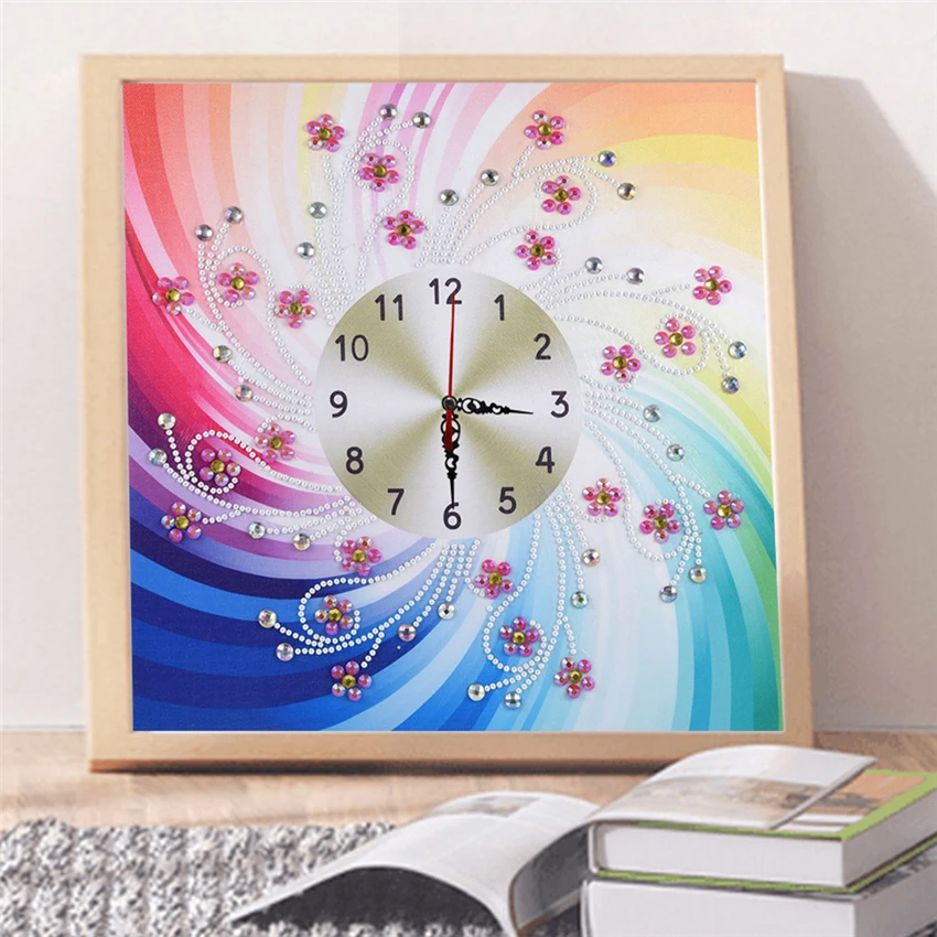 Free Shipping Home Decor DIY 5D Diamond Painting Clock Flameless Clocks 35x35CM Circular Quartz Mute Speccial-shaped Rhinestons