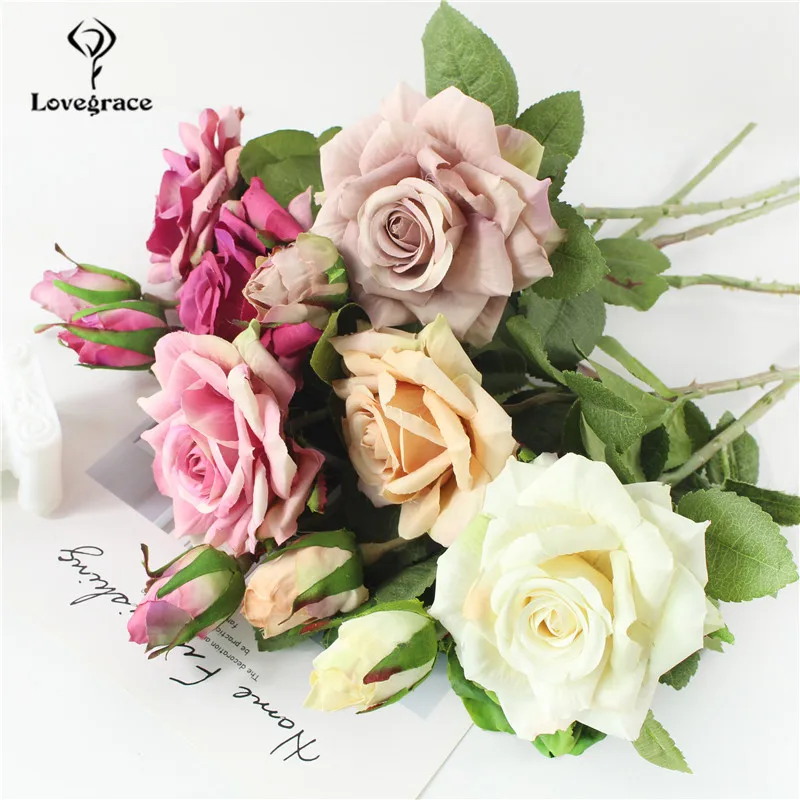 Artificial flower single rose flower branch artificial silk rose wedding scene decoration rose flower bride girlfriends bouquet