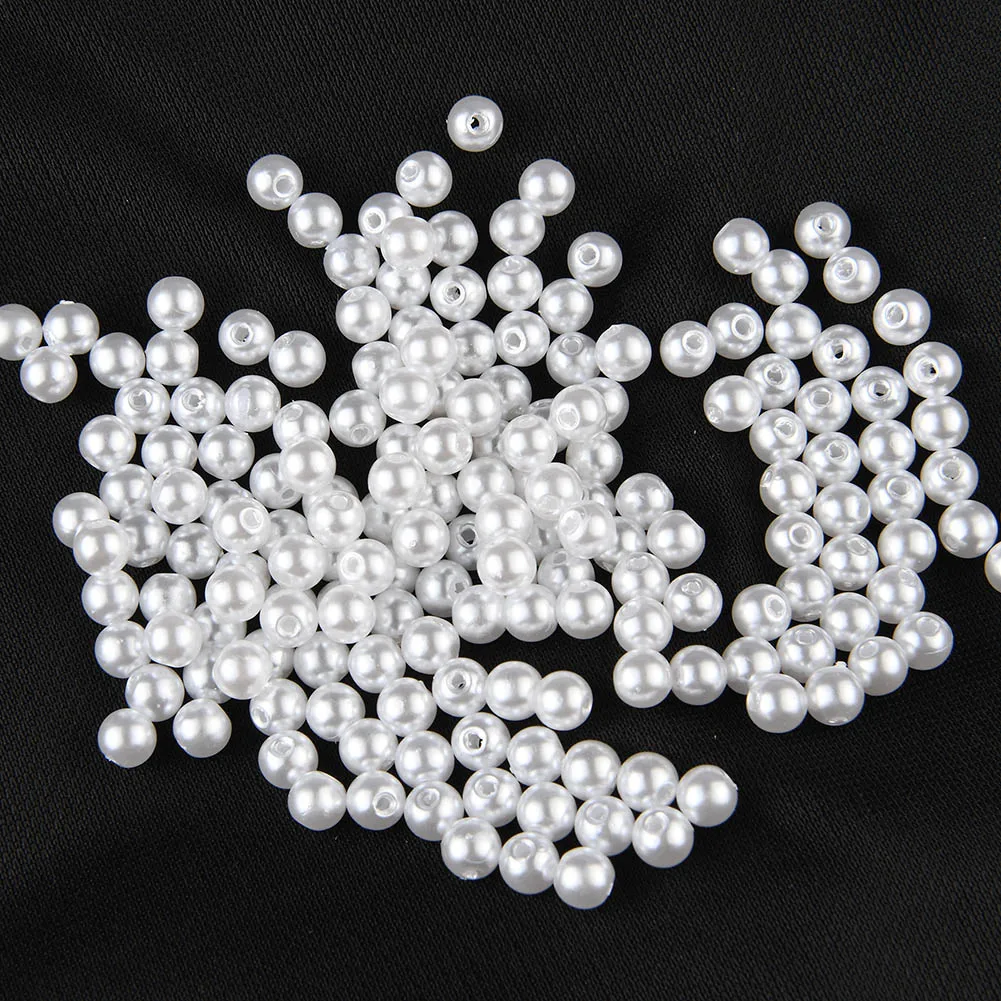 BOLIAO 100Pcs 6*6mm Round Beeds White/Beige Acryl Flat Back Appliques Sew on Bags/Clothes Decoration Bracelet  Making R338