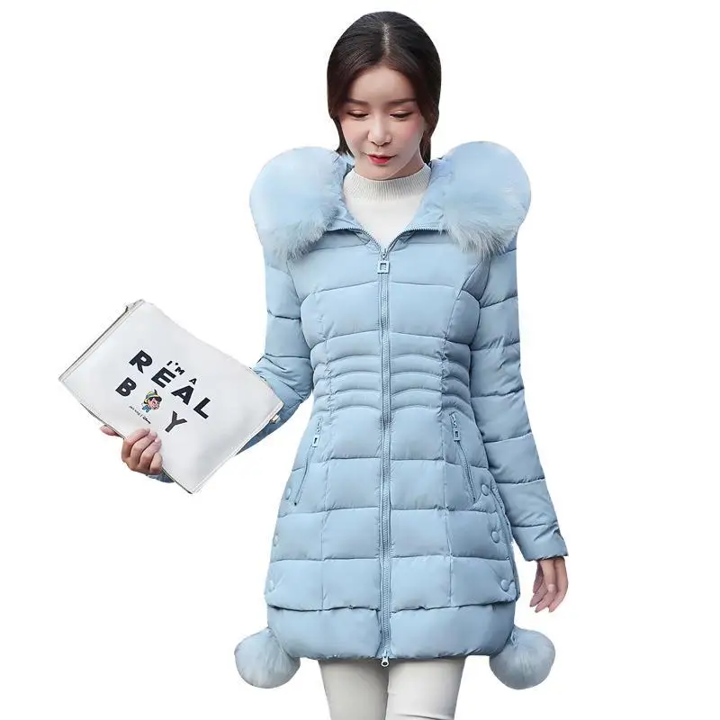 Winter Jacket Women 2023 Cotton Coat Pure Color Casual Fur Collar Hooded Long Hooded Cotton Lady Jacket Parkas Puffer Jacket