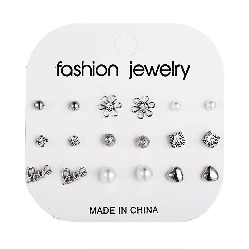 Hot 12 pairs/set White Simulated Pearl Earrings Set For Women Wedding Bride Ball Stud Earrings Bijouteria brincos Bijoux Jewelry