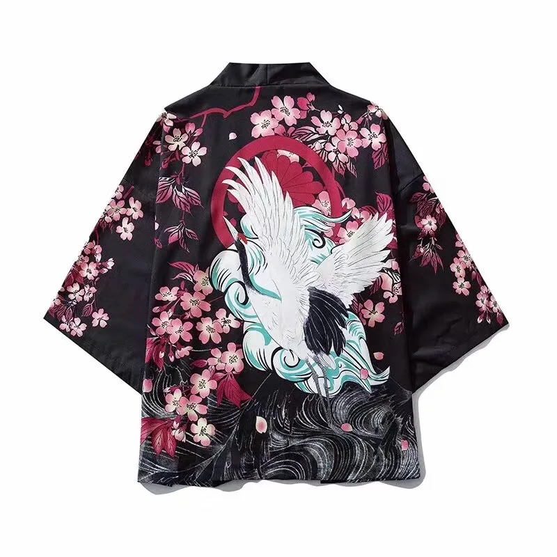 แบบดั้งเดิม Amurai สไตล์ญี่ปุ่น Kimono เสื้อคลุมฮาโอริผู้ชายผู้หญิง Cardigan มังกรจีนแบบดั้งเดิมญี่ปุ่นเสื้อผ้าเอเชียเสื้อผ้า