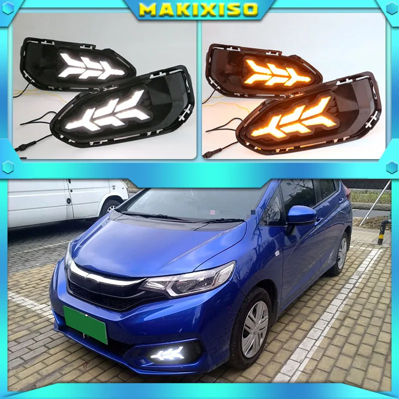 

2pcs LED DRL Daytime Running Lights Daylight Fog Lamp Cover With Turn signal lamp For Honda jazz fit 2018