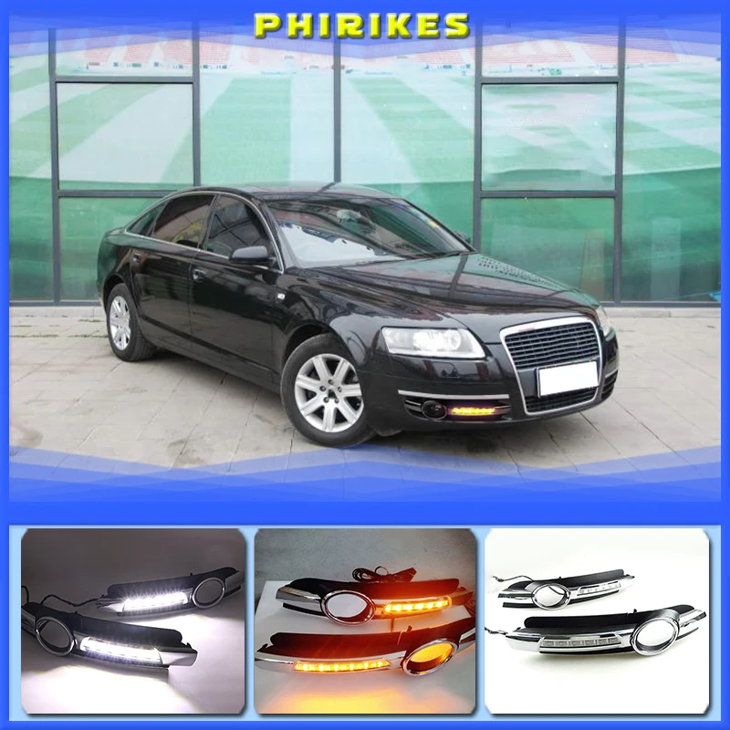 

Светодиодные дневные ходовые светильник ни DRL для AUDI A6, C6, 2005, 2006, 2007, 2008, 2 шт., противотуманные фары, решетка и водонепроницаемый провод жгута