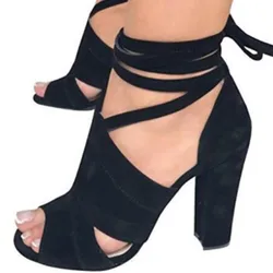 Woman Sandals Summer Shoes High Heels Side Empty Ankle Cross Straps Open Toe Sandals Summer Sexy High Heel Shoes uo98