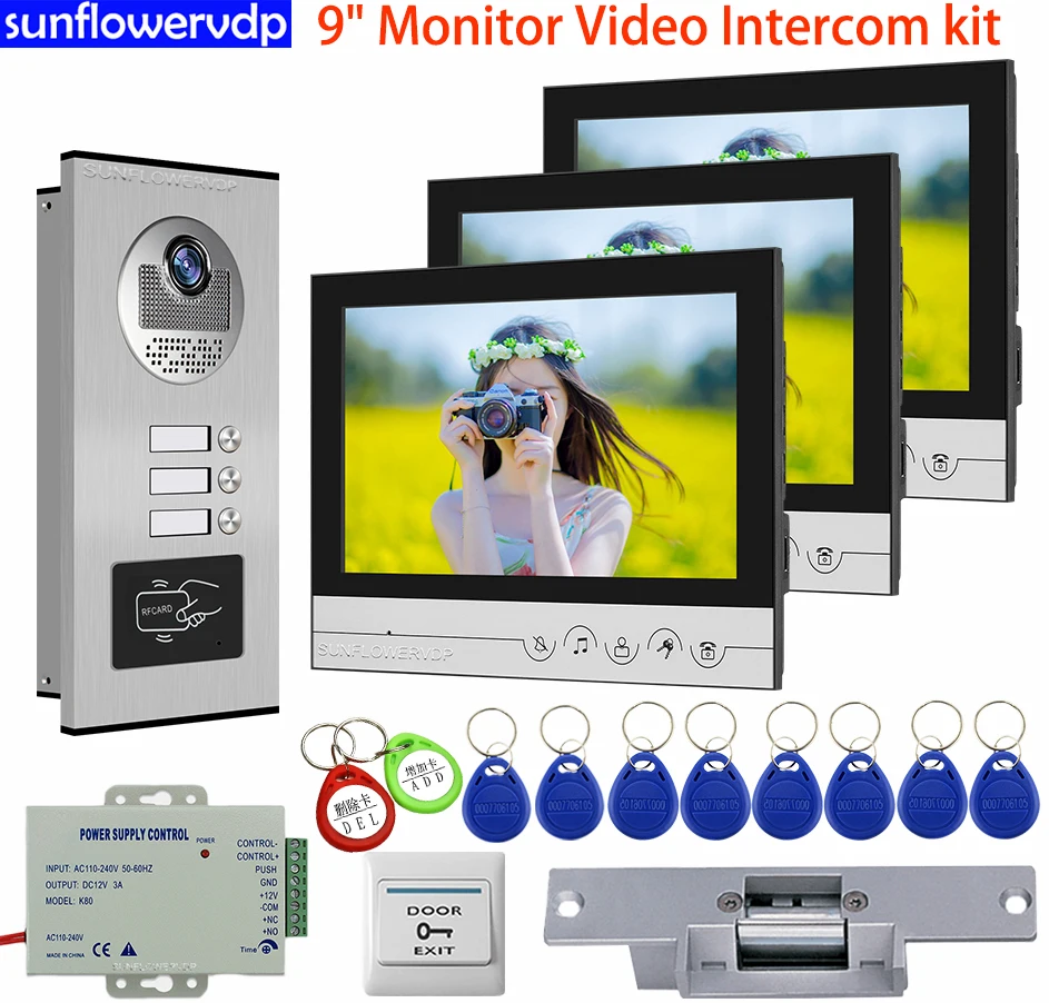 

Home Intercom Doorbell With Camera And Screen Access Control Call With 9inch Monitors Outdoor Intercom With Electric Strike Lock