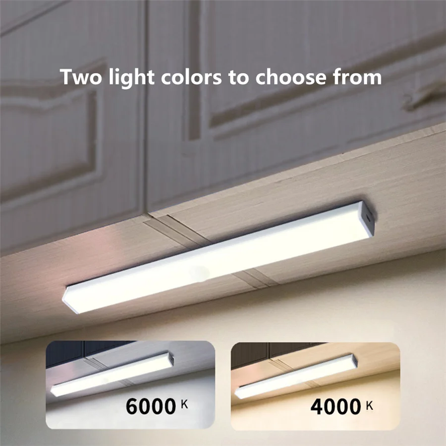 LED Night Light Motion Sensor Under Cabinet Lights USB Rechargeable Closet Night Lamp For Wardrobe Kitchen Bedroom Step Lighting
